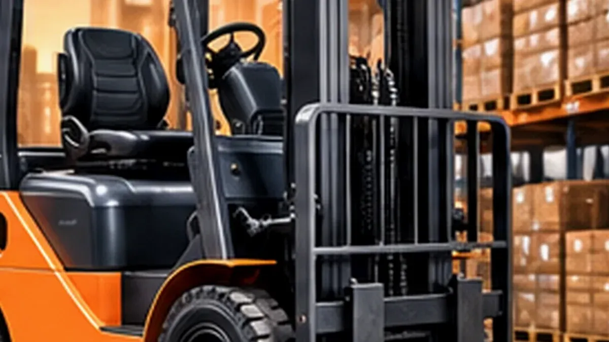 Ilustrasi photorealistic untuk panduan Audit Tagihan Rental Forklift: Hour Meter, Shift, Overtime, Standby, Breakdown, dan Mobilisasi