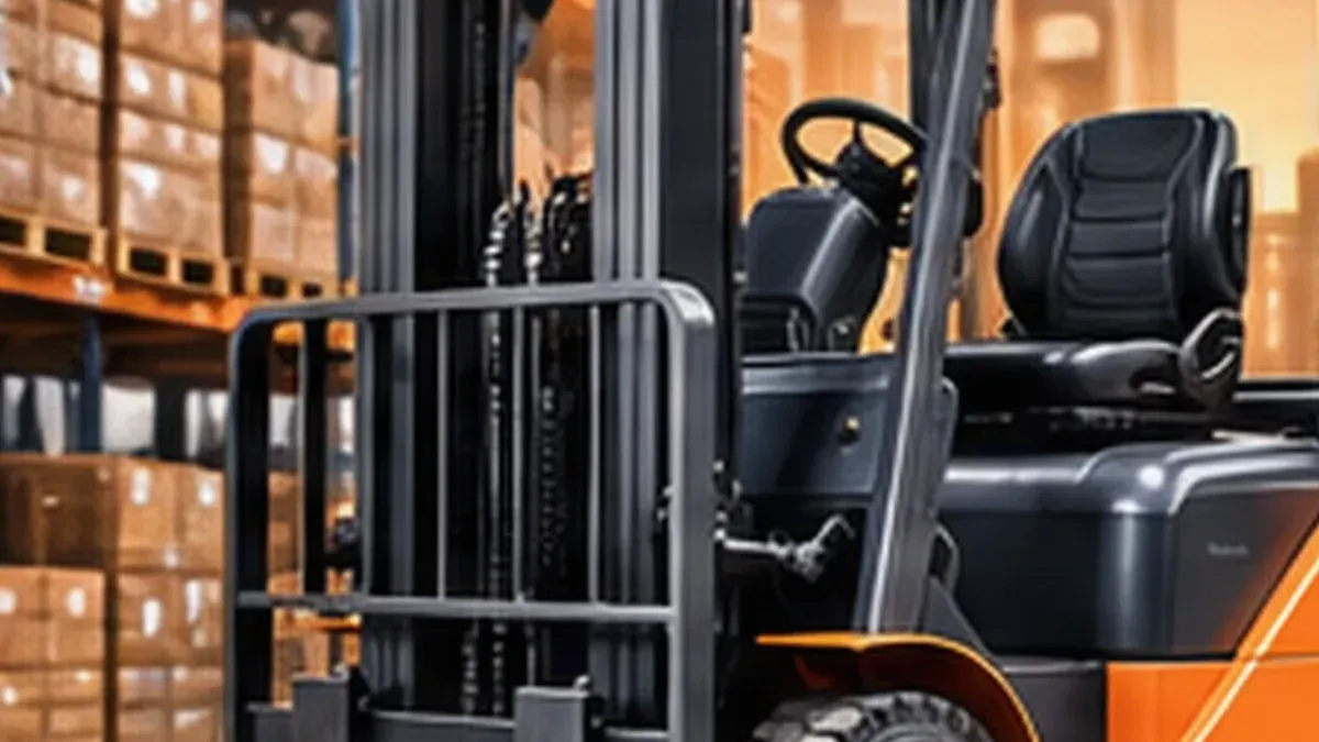 Ilustrasi photorealistic untuk panduan Checklist Charging & Infrastruktur Forklift Electric untuk Gudang